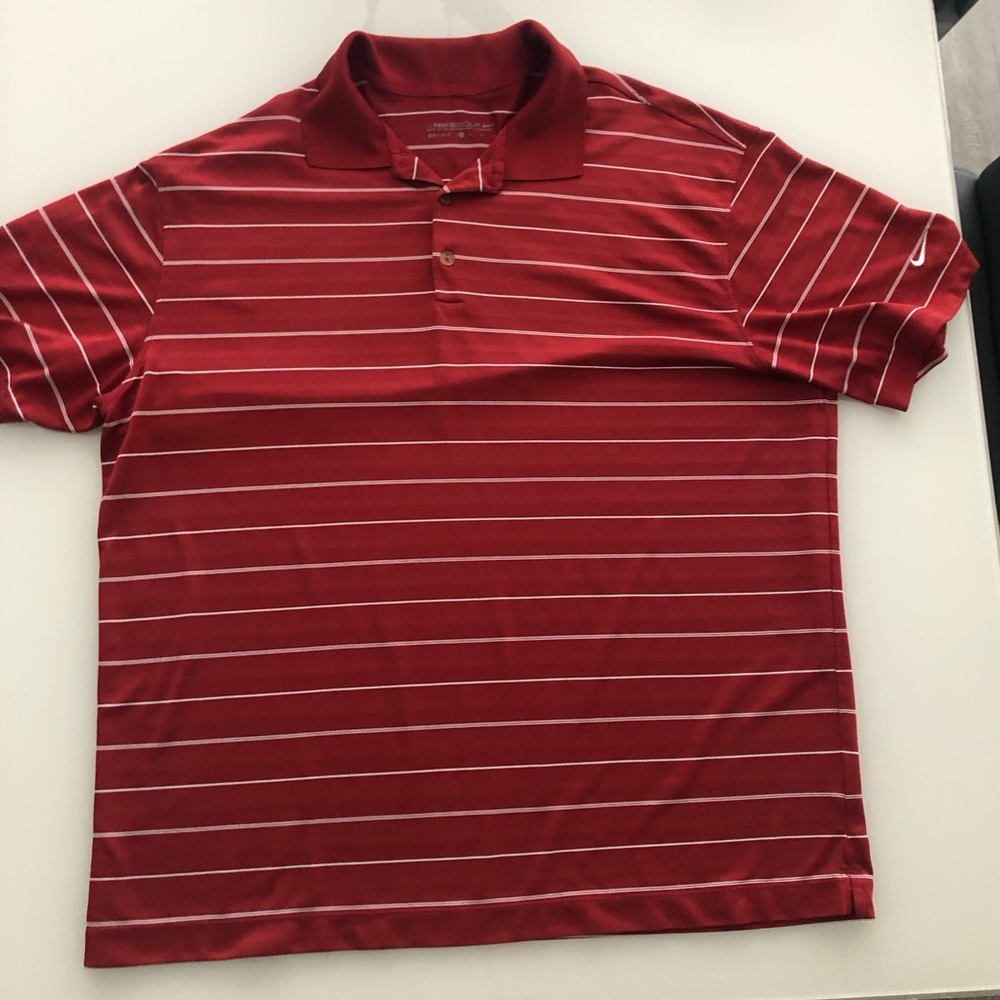 Nike Dri Fit Golf Polo Shirt Short Sleeve Red w/ White Stripes Men’s Size XL
